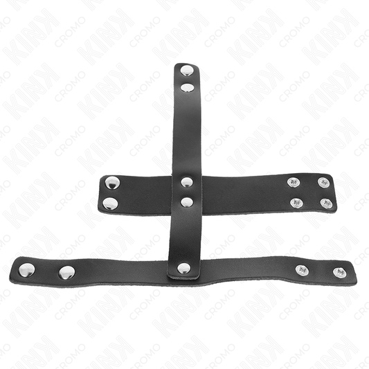 KINK - ANNEAU DE CAGE À PÉNIS EN CUIR AVEC SÉPARATEUR DE BALLES RÉGLABLE - 7eme ciel