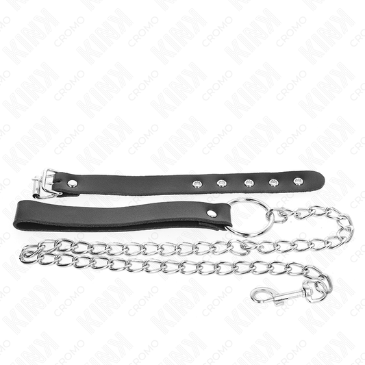 KINK - ANNEAU PÉNIS EN CUIR AVEC SANGLE 21,5 X 2 CM ET CHAÎNE EN MÉTAL 60 CM - 7eme ciel