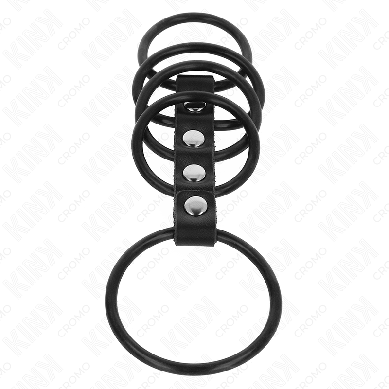 KINK - 5 ANNEAUX PÉNIS EN SILICONE DE 3,8 CM À 4,8 CM CONNECTÉS PAR DU CUIR - 7eme ciel