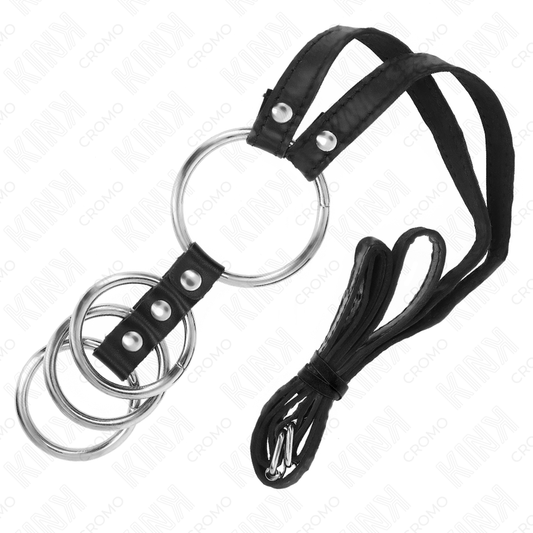 KINK - 4 ANNEAUX PÉNIS MÉTAL CONNECTÉS 3,8 CM À 5 CM AVEC CEINTURE CUIR 112 CM - 7eme ciel