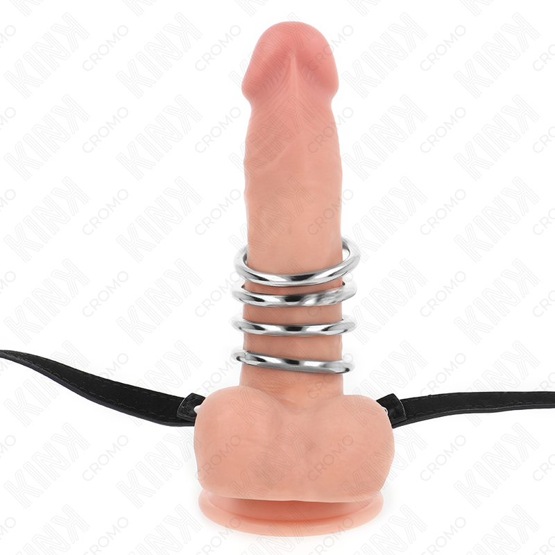 KINK - 5 ANNEAUX PÉNIS 3,8 CM À 5 CM MÉTAL AVEC CEINTURE CUIR 112 CM - 7eme ciel