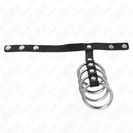 KINK - 4 ANNEAUX PÉNIS EN MÉTAL 3,8 CM CONNECTÉS AVEC SANGLE EN CUIR 22 X 1,5 CM ET FERMETURE À PRESSION - 7eme ciel