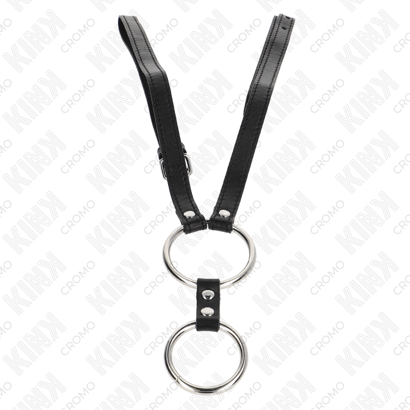 KINK - DOUBLE ANNEAU PÉNIS EN MÉTAL 3,8 CM À 5 CM AVEC CEINTURE EN CUIR 112 CM - 7eme ciel