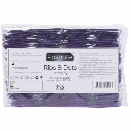 PASANTE - PRÉSERVATIFS INTENSITÉ RIBS & DOTS 144 UNITÉS