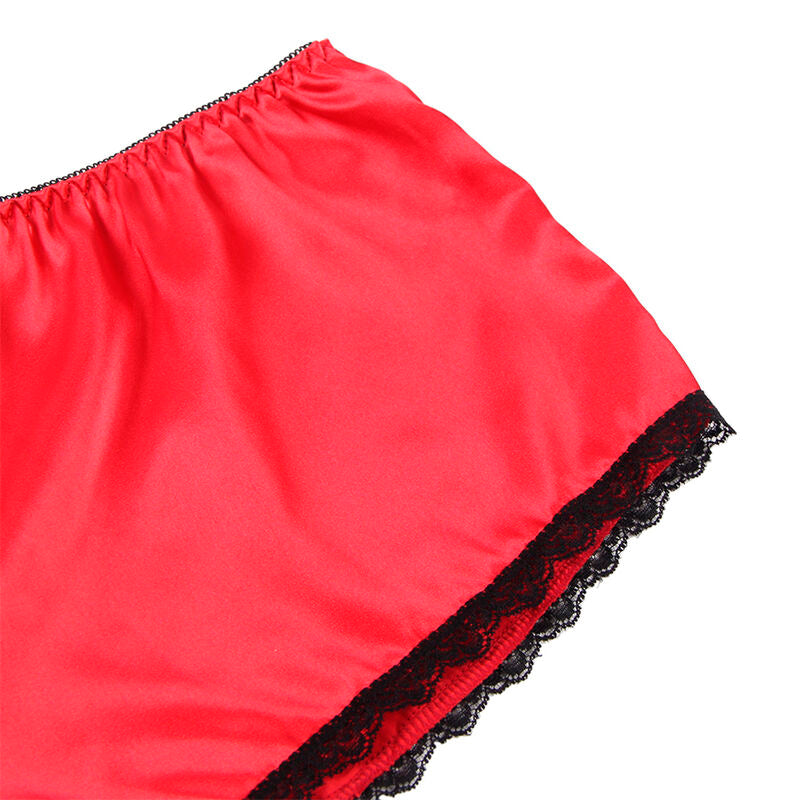 SUBBLIME - 953904 CHEMISIER DE NUIT EN SOIE ET DENTELLE + CULOTTE ROUGE L/XL - 7eme ciel