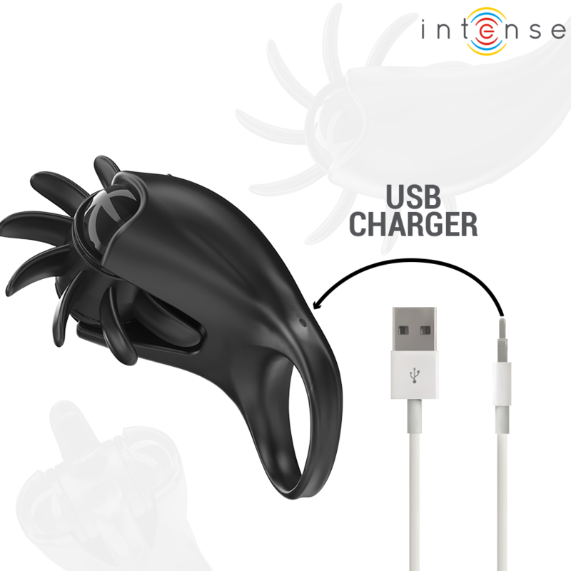INTENSE - MABEL ANNEAU VIBRANT 10 VIBRATIONS AVEC STIMULATEUR DE CLITORIS NOIR - 7eme ciel