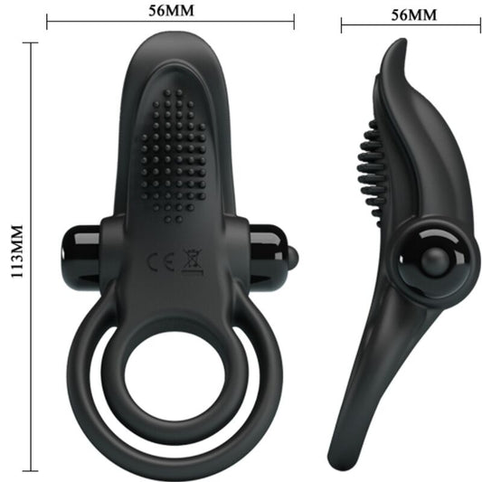 PRETTY LOVE - DOUBLE ANNEAU VIBRANT + STIMULATEUR DE CLITORIS 10 VIBRATIONS NOIR - 7eme ciel