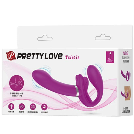 PRETTY LOVE - VIBRATEUR DOUBLE STRAP-ON VALERIE 12 VIBRATIONS VIOLET - 7eme ciel
