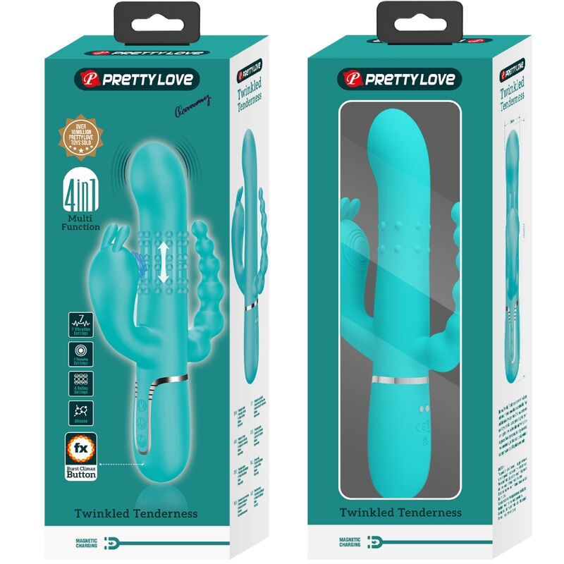 PRETTY LOVE - CAMMY 4 EN 1 VIBRATEUR MULTIFONCTION TRIPPLE RABBIT BLEU - 7eme ciel