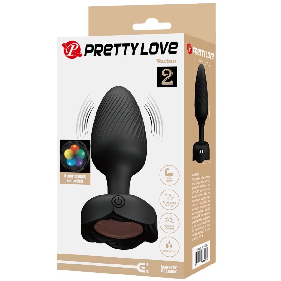 PRETTY LOVE - PLUG ANAL VARIAN AVEC LUMIÈRE LED NOIR 10,8 CM