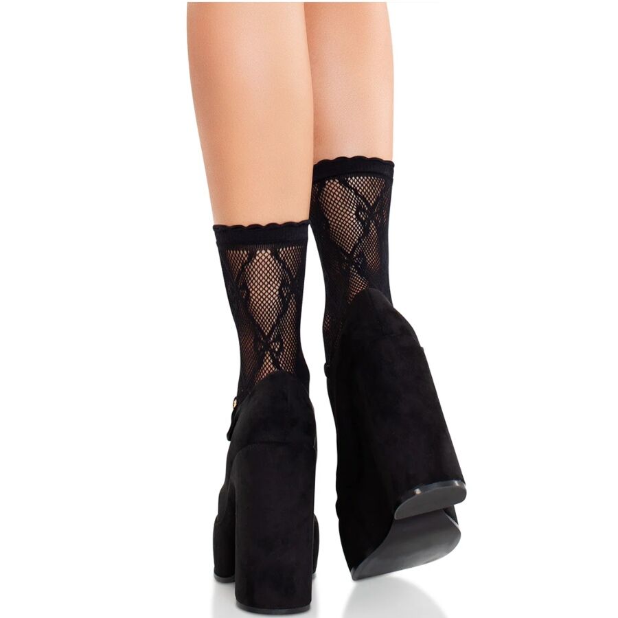 LEG AVENUE - CHAUSSETTES NOIRES EN DENTELLE AVEC NŒUD - 7eme ciel