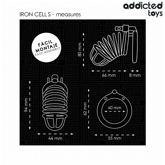 ADDICTED TOYS LOCKED - CAGE À PÉNIS EN MÉTAL IRON CELL 4 CM TAILLE S