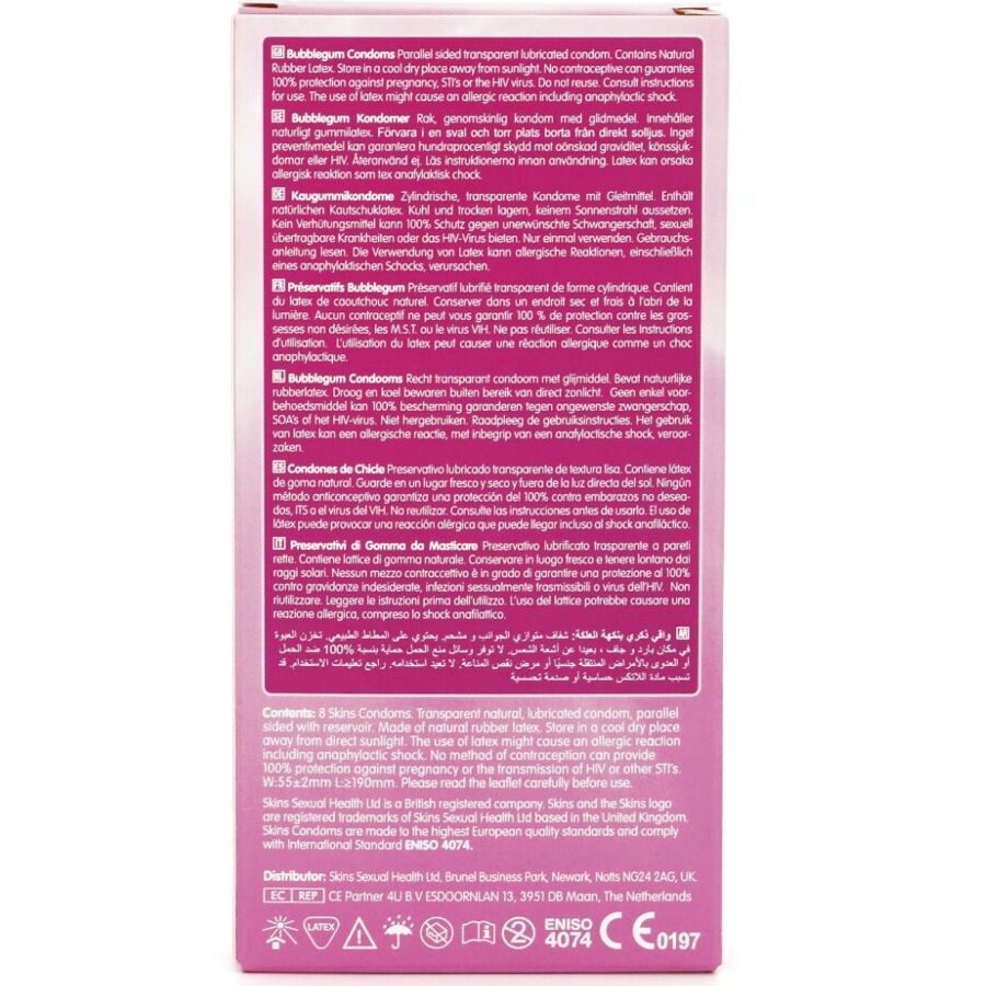 SKINS - PACK DE 8 PRÉSERVATIFS PREMIUM BUBBLEGUM - 7eme ciel