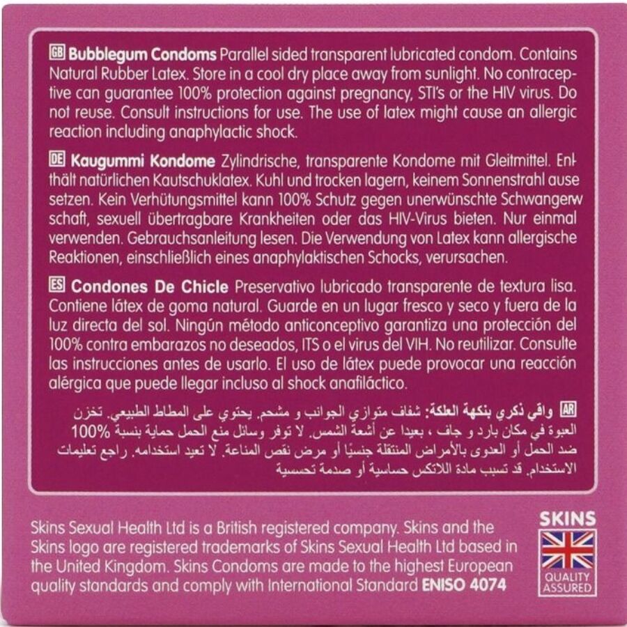 SKINS - PACK DE 4 PRÉSERVATIFS BUBBLEGUM PREMIUM - 7eme ciel