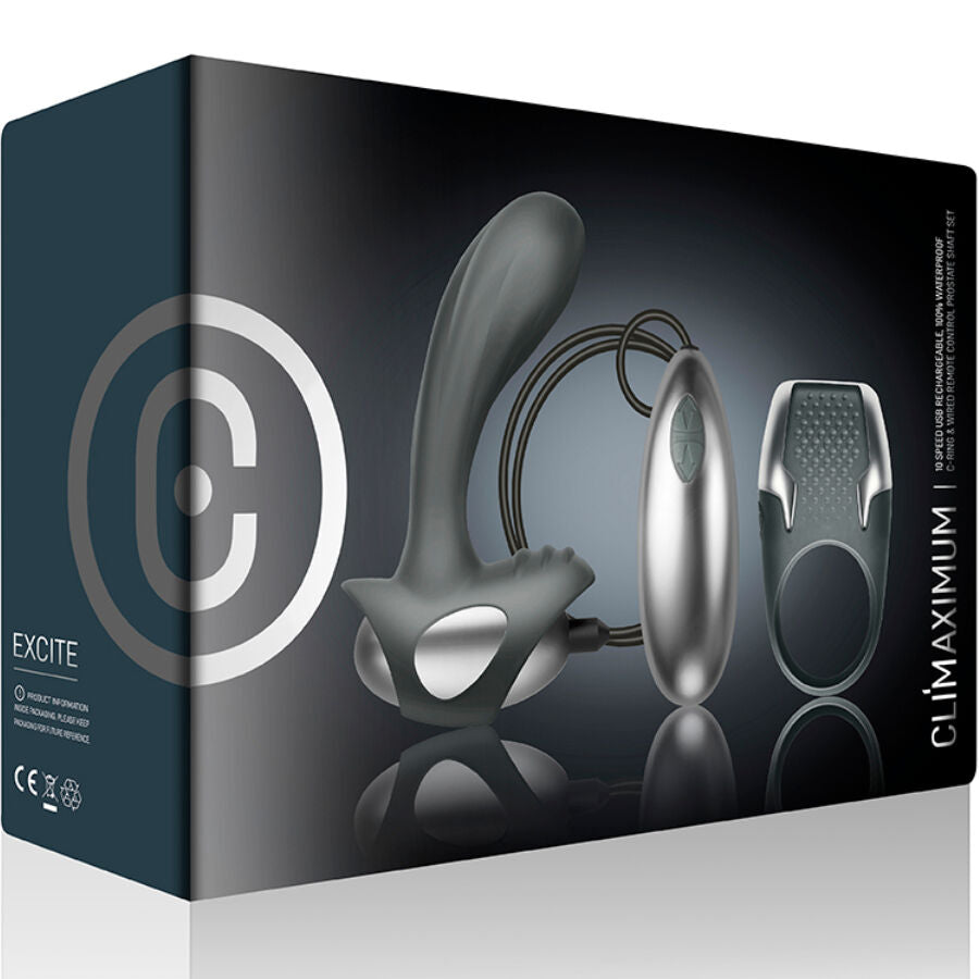 CLIMAXIMUM - KIT EXCITE ANNEAU PÉNITENTIAIRE + MASSEUR DE PROSTATE À FIL - 7eme ciel