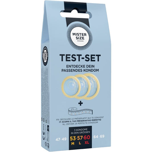 MISTER SIZE - KIT DE TEST : 3 PRÉSERVATIFS DE TAILLES DIFFÉRENTES + MÉLANGE À POINTS
