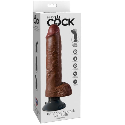 KING COCK - GODE VIBRATEUR AVEC TESTICULES 25.5 CM COULEUR MARRON - 7eme ciel