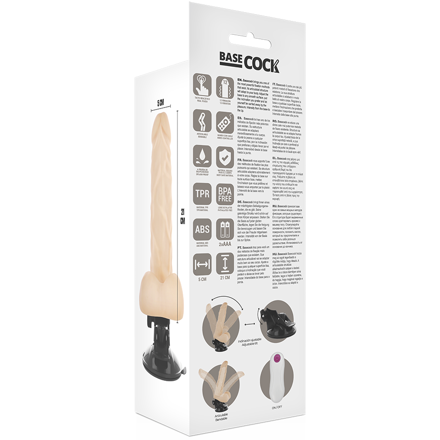 BASECOCK - VIBRATEUR ARTICULABLE TÉLÉCOMMANDE NATUREL 21 CM -O- 5 CM - 7eme ciel