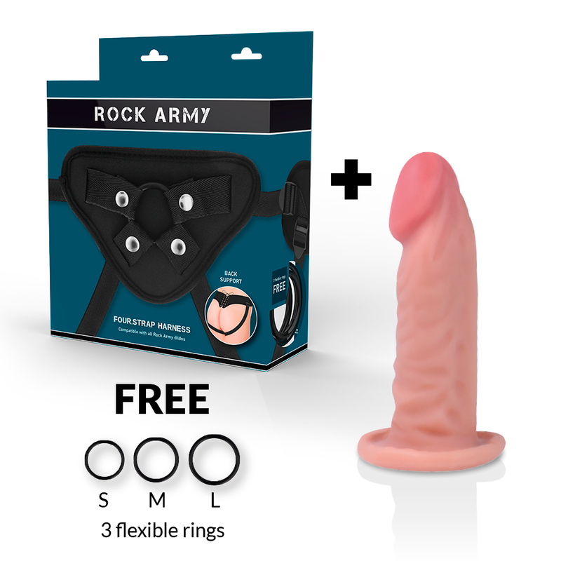 ROCKARMY - HARNAIS + GODE RÉALISTE TIGRE DOUBLE DENSITÉ 14 CM -O- 4.46 CM - 7eme ciel