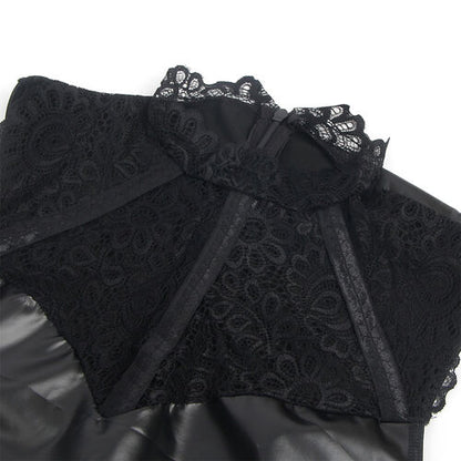 SUBBLIME - 957544 ROBE EN CUIR COL DENTELLE NOIRE S/M