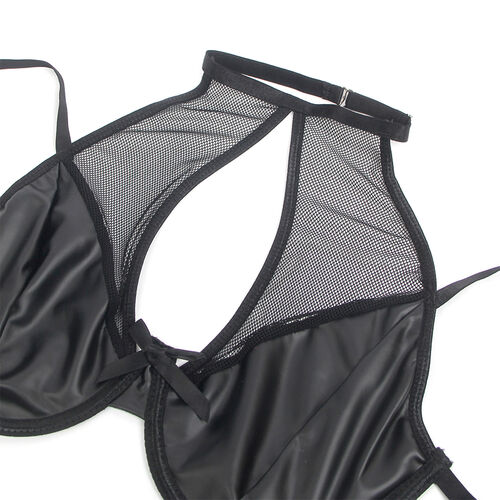 SUBBLIME - 957582 ENSEMBLE SOUTIEN-GORGE ET JUPE EN CUIR NOIR S/M