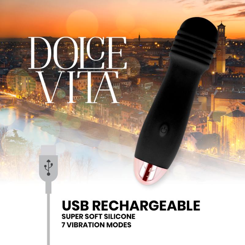 DOLCE VITA - VIBRATEUR RECHARGEABLE TROIS NOIR 7 VITESSES - 7eme ciel
