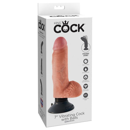 KING COCK - GODE VIBRATEUR AVEC TESTICULES 17.78 CM NATUREL - 7eme ciel