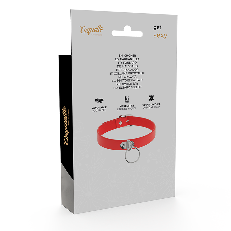 COQUETTE CHIC DESIRE - COLLIER CUIR VEGAN ROUGE FEMME ACCESSOIRE FÉTICHE - 7eme ciel
