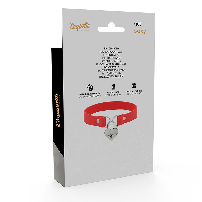 COQUETTE CHIC DESIRE - COLLIER EN CUIR VEGAN ROUGE AVEC ACCESSOIRE COEUR AVEC CL? - 7eme ciel