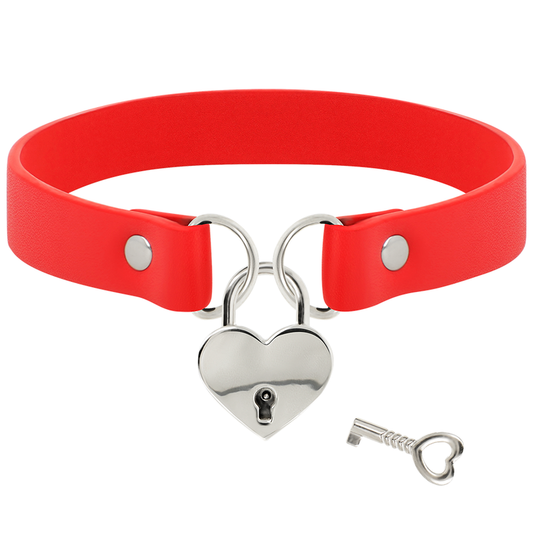 COQUETTE CHIC DESIRE - COLLIER EN CUIR VEGAN ROUGE AVEC ACCESSOIRE COEUR AVEC CL? - 7eme ciel
