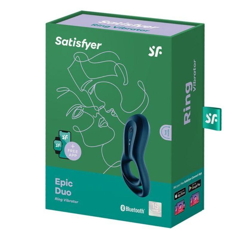 SATISFYER - APPLICATION EPIC DUO RING VIBRATOR BLEU - 7eme ciel