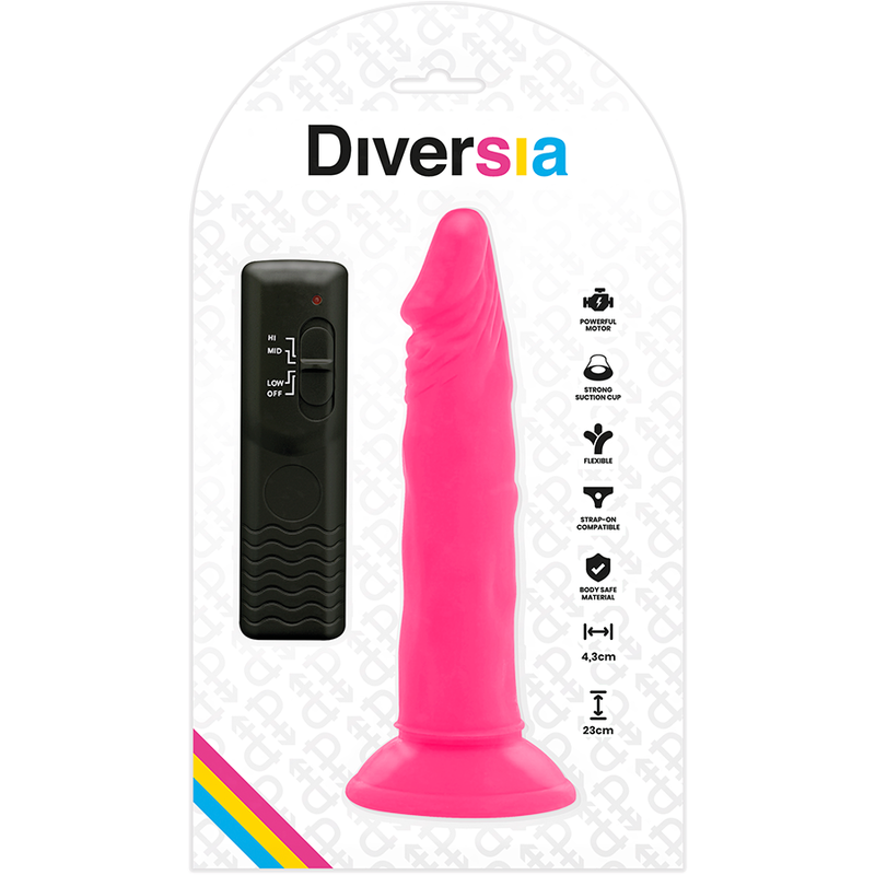 DIVERSIA - DILDO SOUPLE AVEC VIBRATION ROSE 23 CM -O- 4.3 CM - 7eme ciel