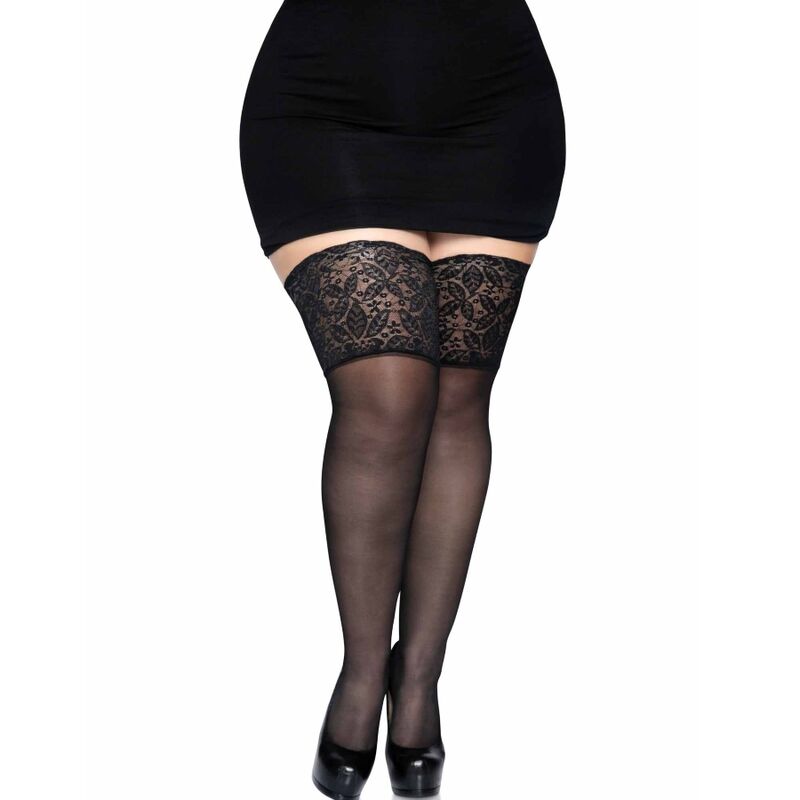 LEG AVENUE - BAS NOIR AVEC DENTELLE LARGE TAILLE UNIQUE - 7eme ciel