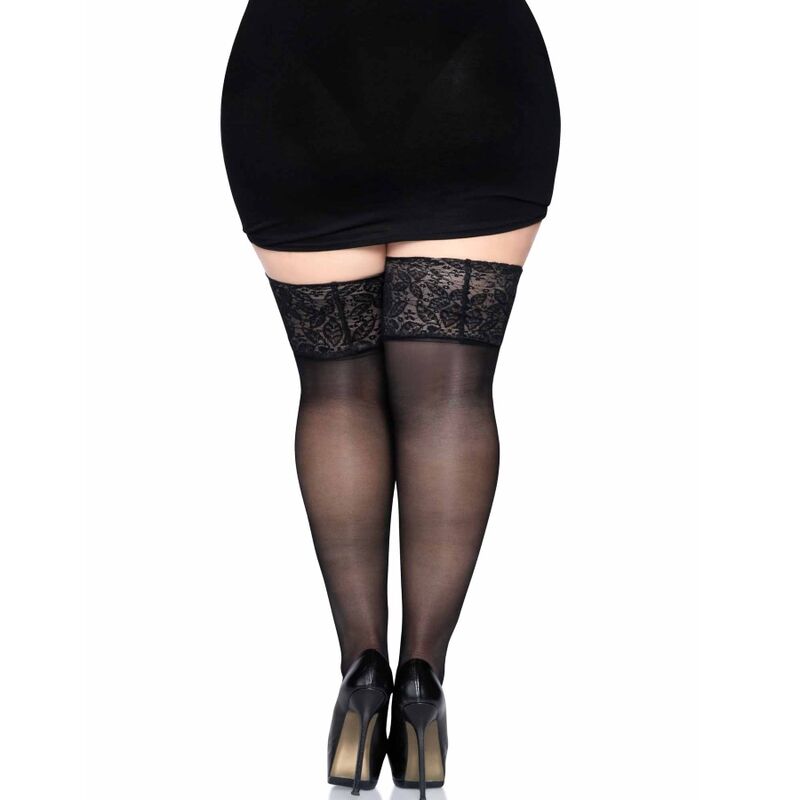 LEG AVENUE - BAS NOIR AVEC DENTELLE LARGE TAILLE UNIQUE