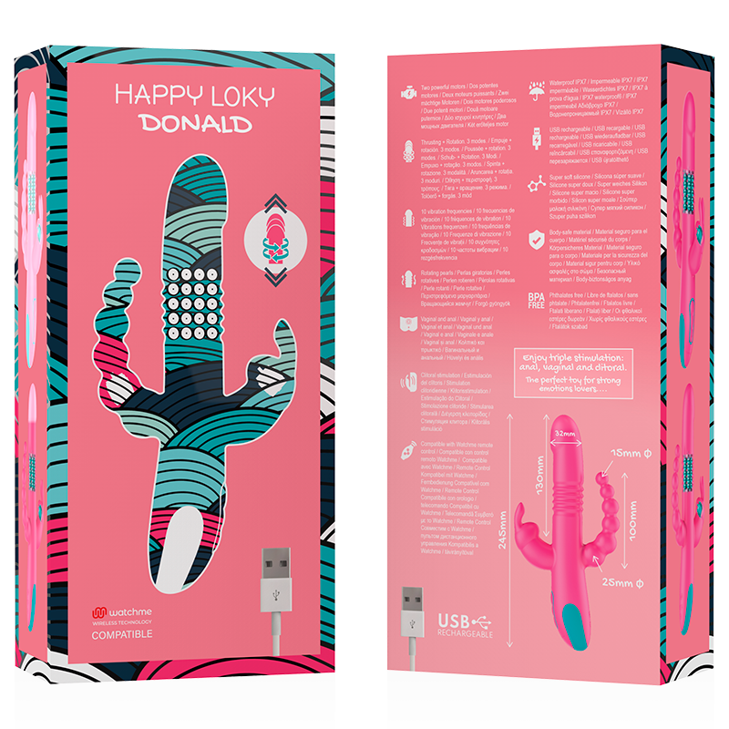 HAPPY LOKY - DONALD TRIPLE STIMULATION : ANAL, G-SPOT & CLITORAL WATCHME TECHNOLOGIE SANS FIL COMPATIBLE - 7eme ciel