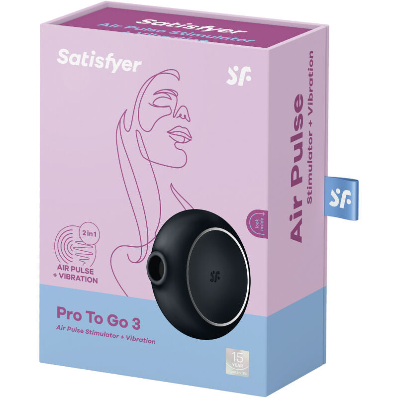 SATISFYER - STIMULATEUR ET VIBRATEUR DOUBLE AIR PULSE PRO TO GO 3 NOIR - 7eme ciel