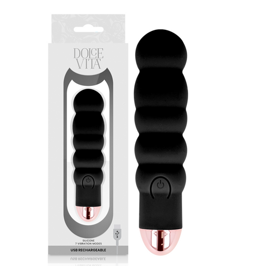 DOLCE VITA - VIBRATEUR RECHARGEABLE SIX NOIR 7 VITESSES - 7eme ciel