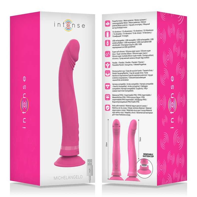 INTENSE - GODE VIBRATEUR EN SILICONE ROSE MICHELANGELO - 7eme ciel