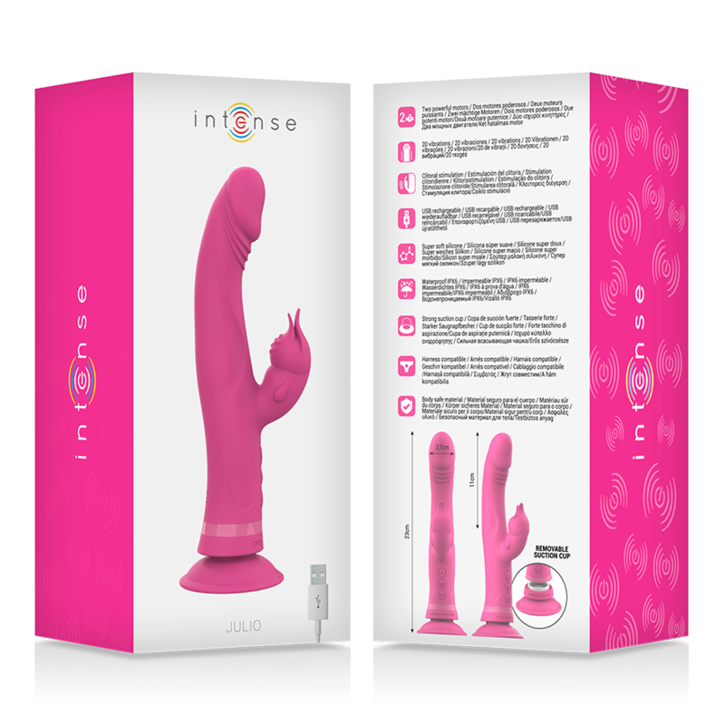 INTENSE - VIBRATEUR JULIO RABBIT SILICONE ROSE - 7eme ciel
