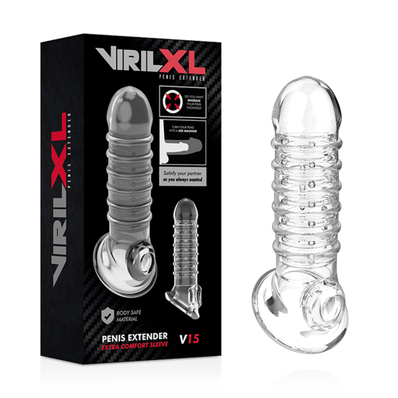 VIRILXL - EXTENSION DE PÉNIS ET GAINE V15 TRANSPARENTE - 7eme ciel