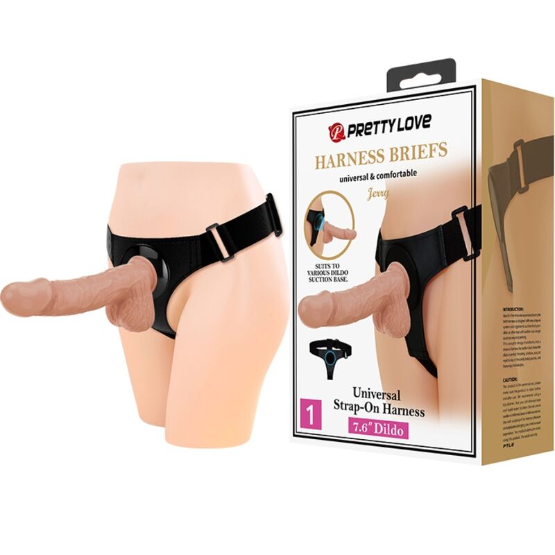 PRETTY LOVE - SLIP HARNAIS HARNAIS UNIVERSEL AVEC GODE JERRY 21,8 CM NATUREL - 7eme ciel