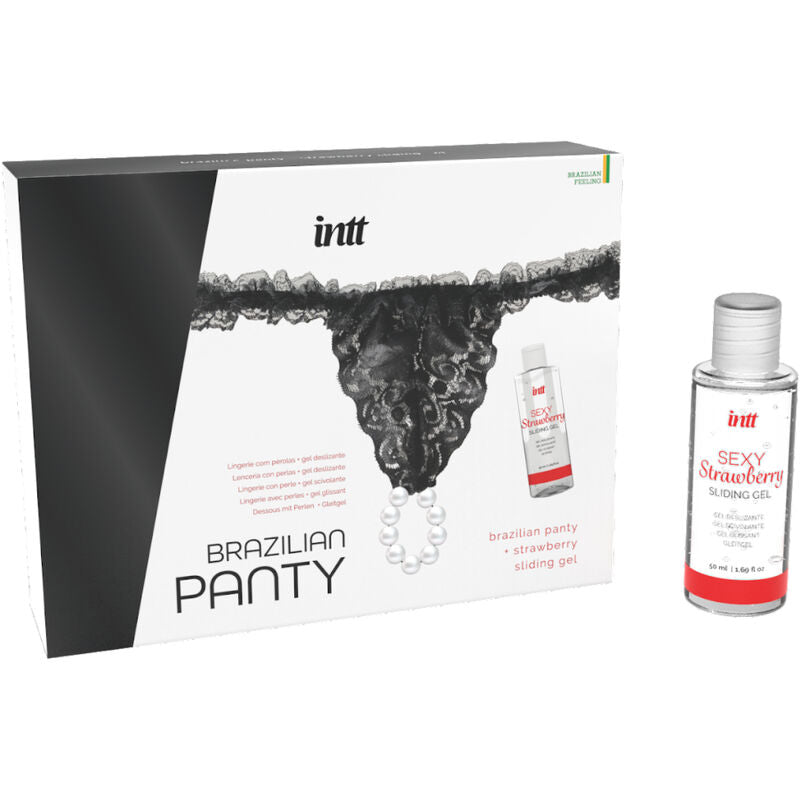 INTT RELEASES - CULOTTE BRÉSILIENNE NOIRE AVEC PERLES ET GEL LUBRIFIANT 50 ML - 7eme ciel