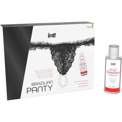 INTT RELEASES - CULOTTE BRÉSILIENNE NOIRE AVEC PERLES ET GEL LUBRIFIANT 50 ML - 7eme ciel