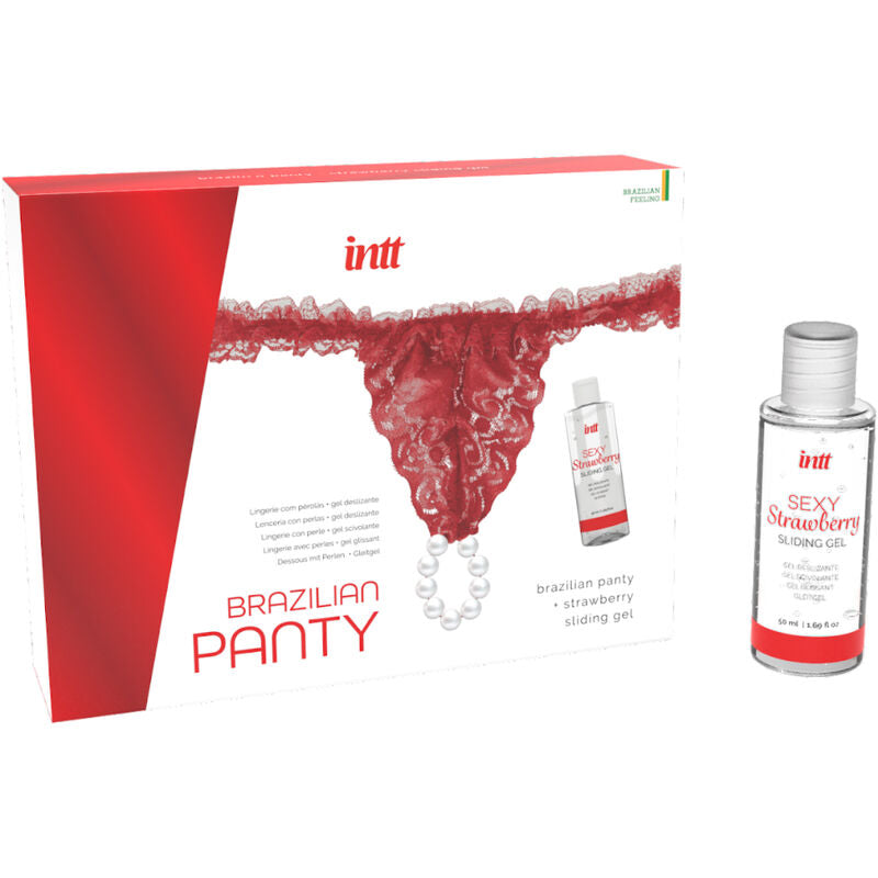 INTT RELEASES - CULOTTE ROUGE BRÉSILIENNE AVEC PERLES ET GEL LUBRIFIANT 50 ML - 7eme ciel