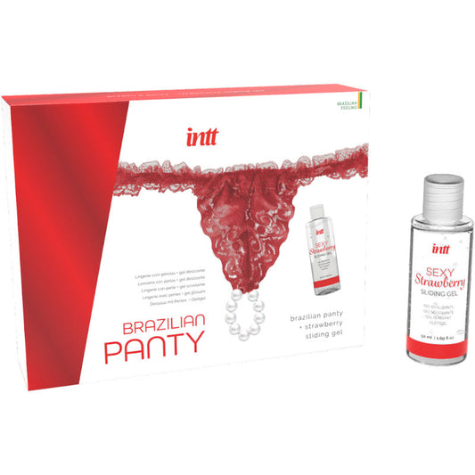 INTT RELEASES - CULOTTE ROUGE BRÉSILIENNE AVEC PERLES ET GEL LUBRIFIANT 50 ML - 7eme ciel
