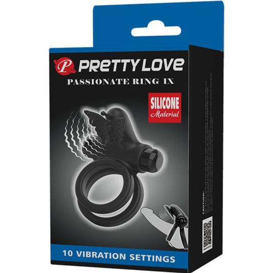 PRETTY LOVE - DOUBLE ANNEAU VIBRANT AVEC STIMULATEUR NOIR - 7eme ciel