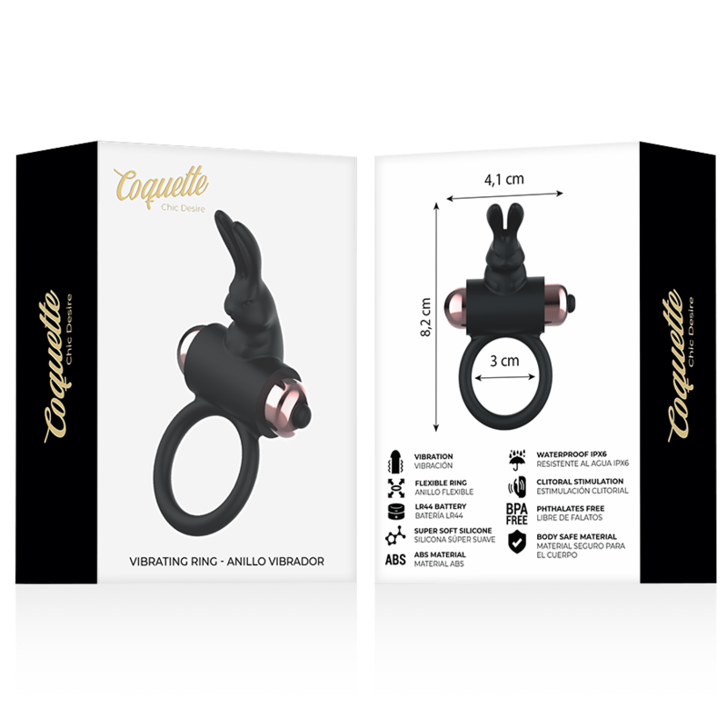 COQUETTE CHIC DESIRE - COCKRING AVEC VIBRATEUR NOIR/ OR - 7eme ciel