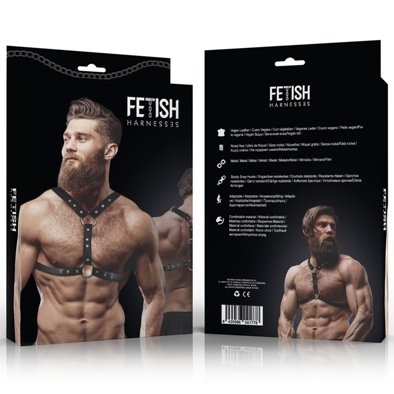 FETISH SUBMISSIVE ATTITUDE - HARNAIS DE POITRINE EN ÉCO-CUIR AVEC DOUBLE SUPPORT ET CLOUS POUR HOMMES - 7eme ciel