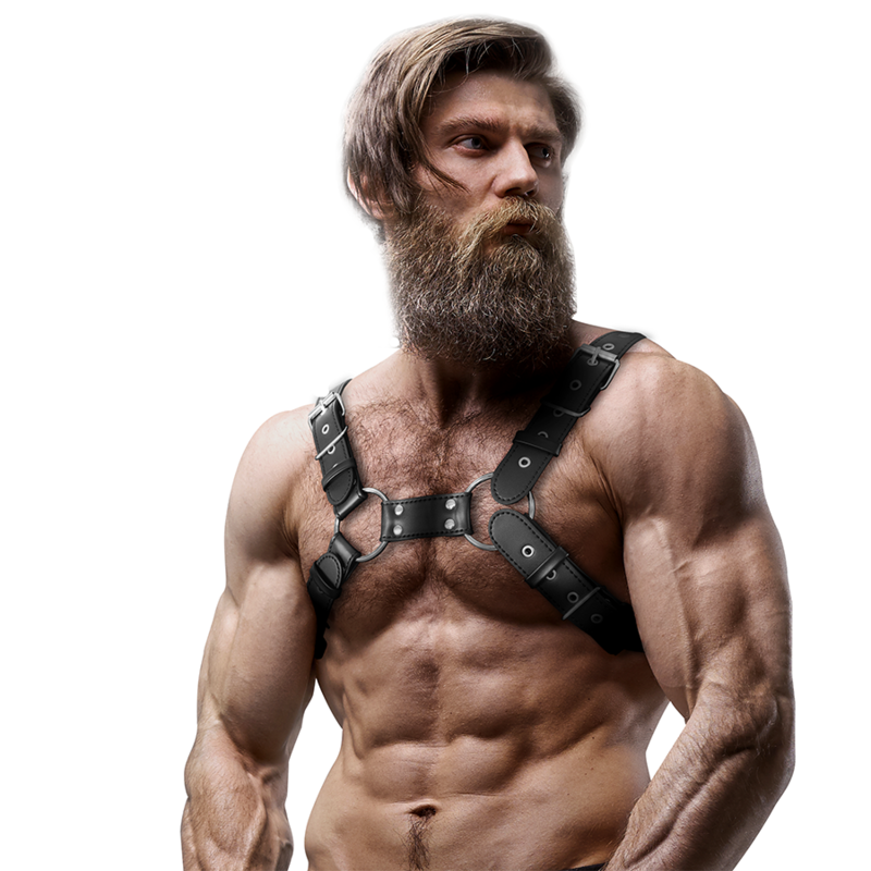 FETISH SUBMISSIVE ATTITUDE - HARNAIS DE POITRINE RÉGLABLE EN CUIR ÉCOLOGIQUE POUR HOMMES BULLDOG - 7eme ciel