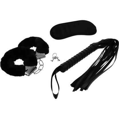 INTENSE - FETISH PLAYSET ÉROTIQUE 1 AVEC MENOTTES, MASQUE AVEUGLE ET FLOGGER - 7eme ciel
